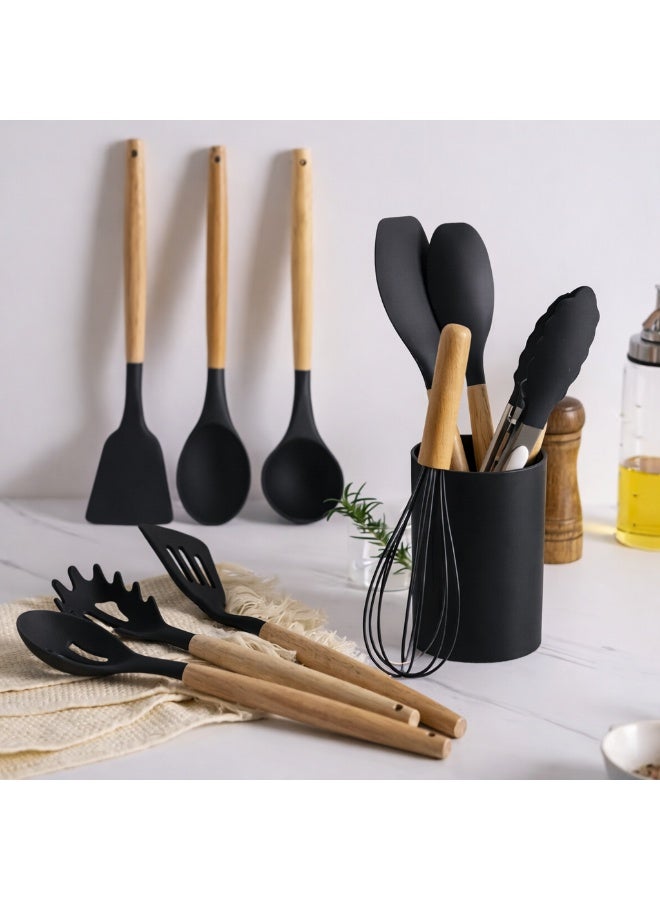 12-Piece Silicone Kitchen Utensil Set  -Black - Image 3